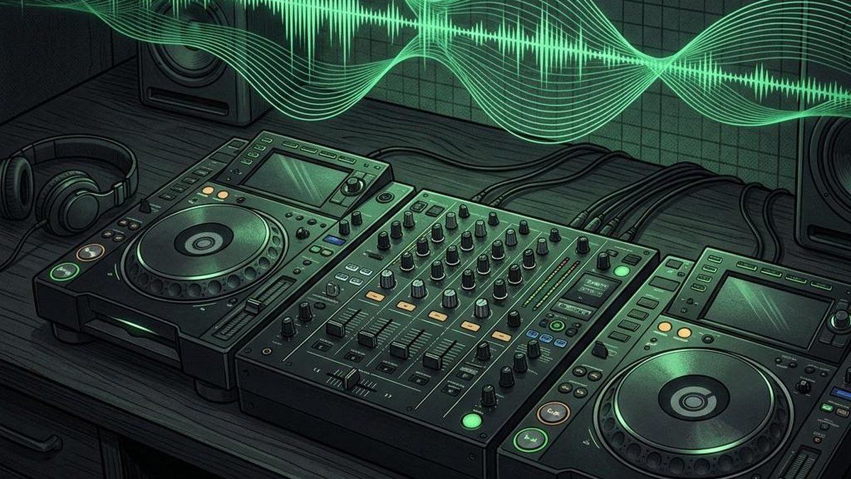 Editorial illustration for DJ Tracks, not documentary event imagery